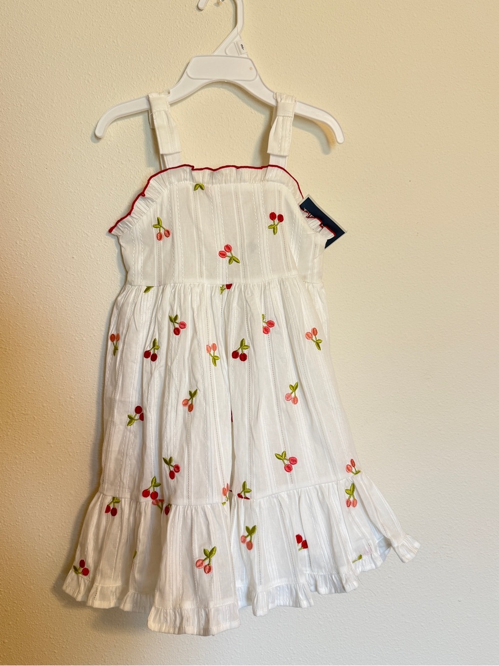 3t Flapdoodles White Sundress with Red Cherry Embroidery